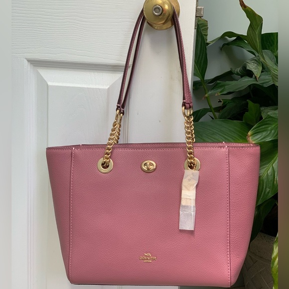Coach Pebbled Leather Turnlock Chain Tote Rose - NWT - Picture 5 of 6